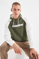 Trendyol Khaki Regular/Normal Cut Slogan Printed Cotton Sweatshirt with Fleece Inside