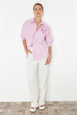 Trendyol Pink Limited Edition Striped Rose Detailed Woven Shirt