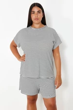 Trendyol Curve White-Black Striped Crew Neck Knitted Pajama Set