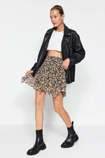 Trendyol Orange Floral Patterned Skirt Asymmetric Viscose Fabric Mini Woven Skirt