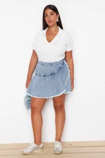 Trendyol Curve Light Blue Flywheel Detailed Mini Denim Shorts Skirt