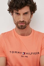 Bavlněné tričko Tommy Hilfiger oranžová barva, s aplikací, MW0MW11797