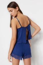 Trendyol Indigo Lace and Back Detailed Rope Strap Knitted Pajama Set