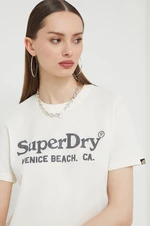 Bavlněné tričko Superdry béžová barva