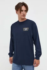 Bavlněné tričko s dlouhým rukávem Vans tmavomodrá barva, s potiskem