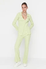 Trendyol Mint Basic Polo Collar Knitwear Top and Bottom Set