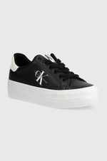 Sneakers boty Calvin Klein Jeans BOLD VULC FLATF LACE LTH MET černá barva, YW0YW01393