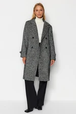 Trendyol Black Oversize Wide-Cut Herringbone Long Stamped Coat