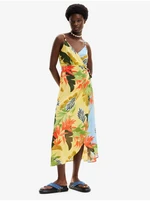 Women's Yellow Wrap Beach Maxi Dress Desigual Tropical Leaves - Women