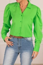 Armonika dámska zelená košeľa s motívom melónov a úzkym strihom.