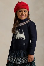 Dětský bavlněný svetr Polo Ralph Lauren tmavomodrá barva, 312950806001