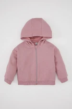 DEFACTO Baby Girl Basic Plain Hooded Thick Inside Soft Furry Zipper Closure Sweatshirt Cardigan