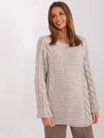 Beige sweater with cables and wool