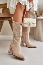 Openwork Ankle Boots With Pointed Toe Eco Suede Beige Nevithra