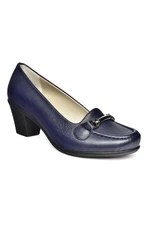 Fox Shoes R908037103 Navy Blue Genuine Leather Thick Heeled Women's Shoes