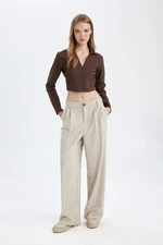 DEFACTO Classic Trousers Wide Leg Wide Leg Fleece Pocket High Waist Standard Length Basic Plain