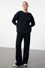 Trendyol Dark Navy Blue Oversize Thick Polar Fleece Knitted Sweatshirt