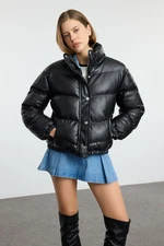 Trendyol Black Oversize Faux Leather Puffer Jacket