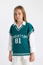 DEFACTO Girls V Neck College School Sweater