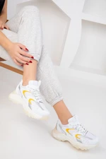 Soho White-Silver-Yellow Women's Sneakers 18109