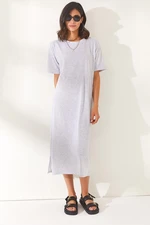 Olalook Women's Gray Side Slit Oversize Cotton Dress