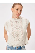 Koton Stand Collar Sleeveless Openwork Knitted Sweater