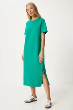 Happiness İstanbul Women's Green Cotton Summer Casual Combed Dress