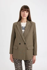 DEFACTO Oversize Fit Wide Mold Jacket Collar Button Closure Basic Plain Blazer Jacket