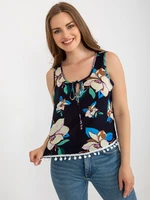 Short navy blue blouse with flowers