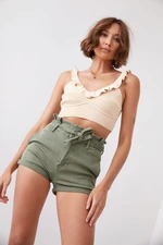 Khaki denim shorts