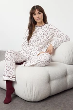 Trendyol White-Multicolored 100% Cotton Heart-shaped Knitted Pajama Set