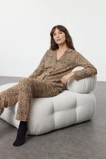 Trendyol Brown Cotton Leopard Patterned Knitted Pajama Set