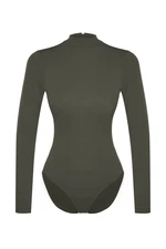 Trendyol Khaki Cotton Turtleneck Long Sleeve Snap Knit Bodysuit