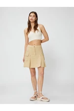 Koton Cargo Skirt Linen Blend Mini Pocket Detailed Pleated