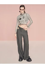 Koton Straight Wide Leg Window Detailed Trousers Chain Detail Pocket