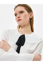 Koton Pleated Wide Collar Shirt Tie Detail Long Sleeve