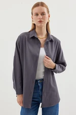 Bigdart Women's Gray Plain Oversize Long Basic Shirt 3900