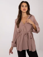 Dark beige oversize shirt with collar