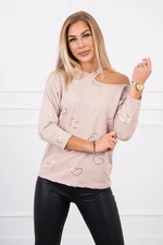 Blouse with heart print beige