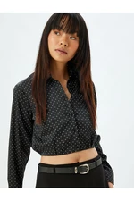 Koton Crop Shirt Long Sleeve Polka Dot Buttoned Classic Collar Slim Fit Elastic Waist