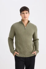 DEFACTO Standard Fit Regular Cut Bato Collar Zippered Basic Plain Knitwear Sweater