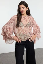 Trendyol Light Brown Animal Ruffle Detailed Blouse