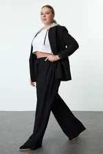 Trendyol Curve Black Elastic Elastic Waist Belted Wide Leg Woven Plus Size Trousers