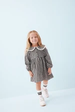 DEFACTO Baby Girl Large Collar Plaid Patterned Long Sleeve Buttoned Flannel Dress