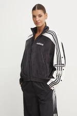 Mikina adidas Originals Adibreak Velour Tracktop dámska, čierna farba, vzorovaná, IW5581