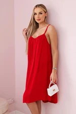 Women's viscose dress with straps - red