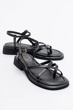 LuviShoes ANTAS Black Genuine Leather Women Sandals