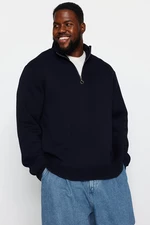 Trendyol Navy Blue Plus Size Regular Cut Zippered Inside Fleece Sweatshirt