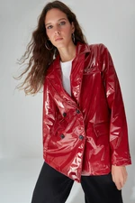 Trendyol Limited Edition Claret Red Double Breasted Closure Woven Lined Patent Leather Blazer