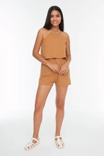 Trendyol Camel Polka Dot Jumpsuit With Back Detail